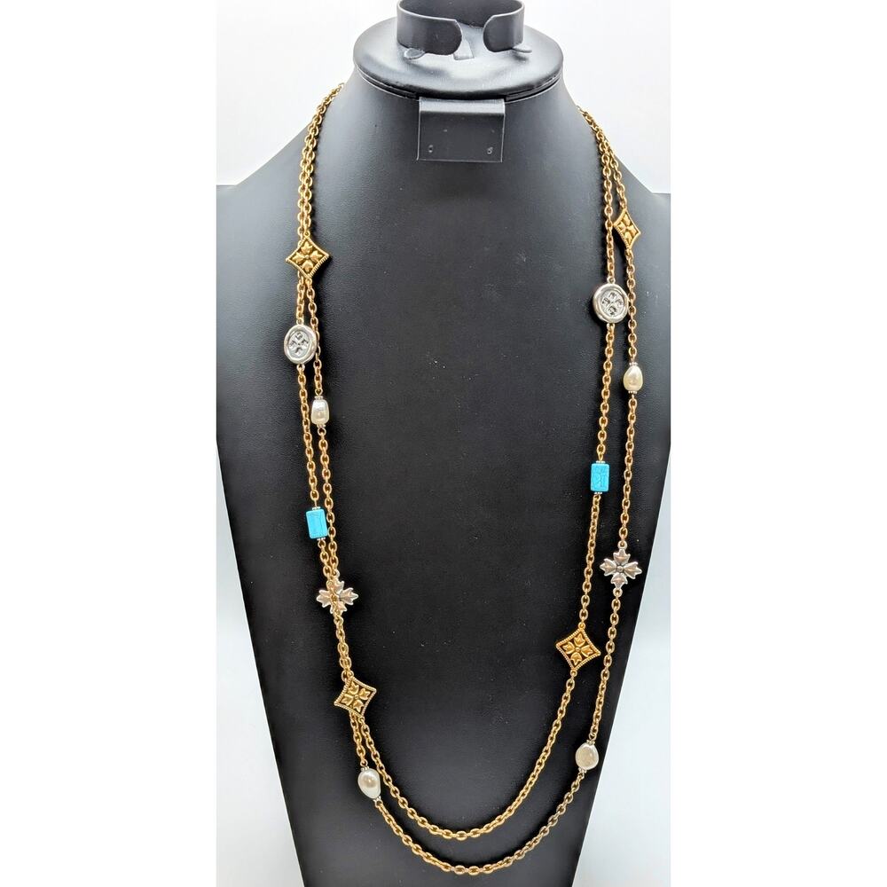 Patricia Nash Two Strand Antique Gold/Bronze Chain Two Tone Beaded Necklace